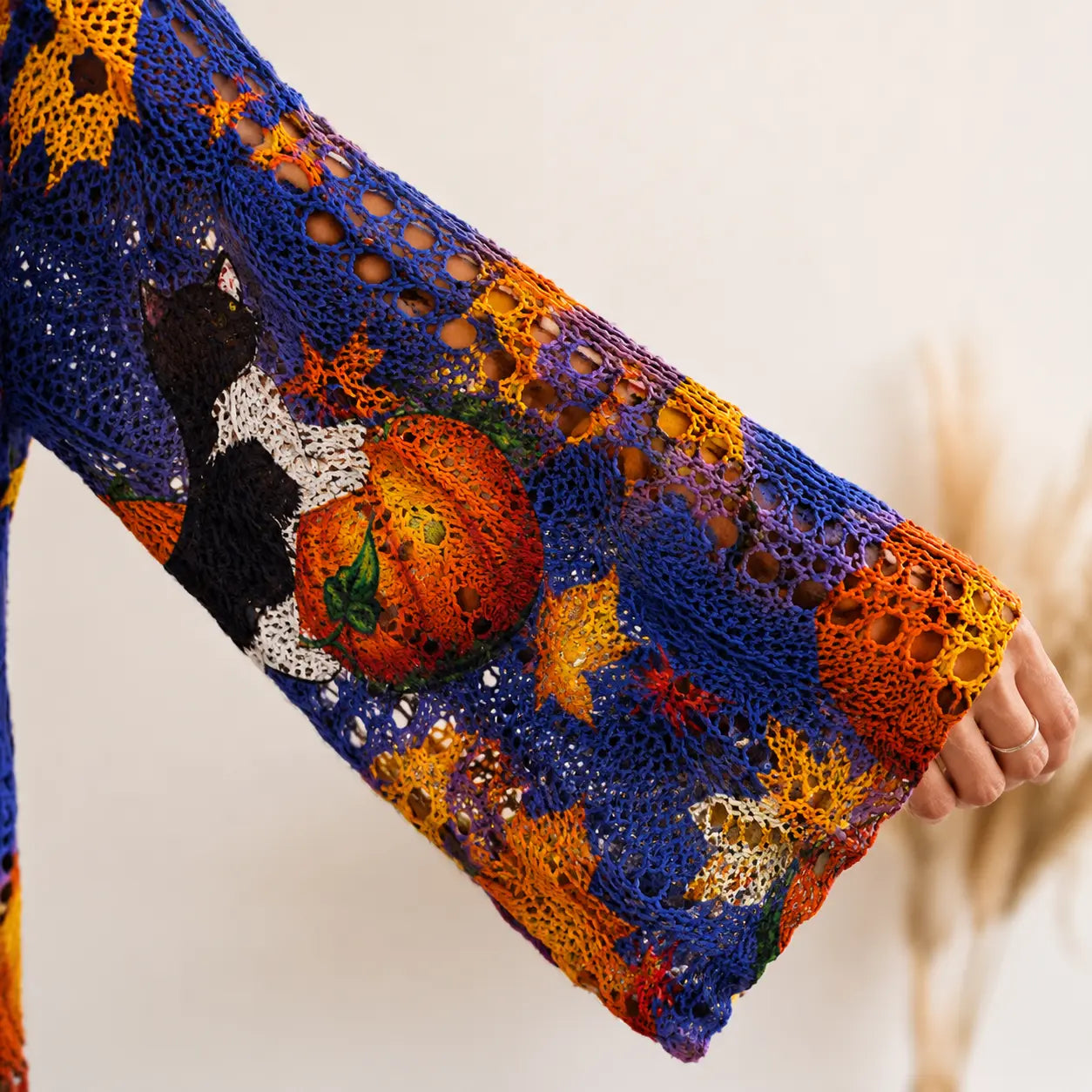 Women's Halloween Pumpkin-Bat Knit Pullover Sweater