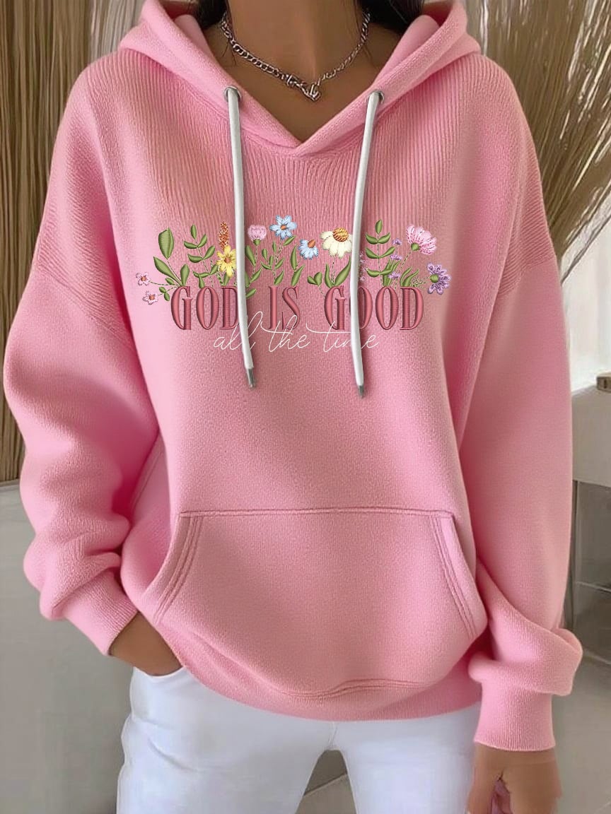 Women's God Is Good All The Time Print Casual Hooded Sweatshirt
