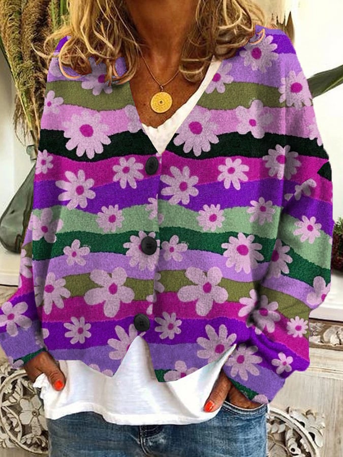 Vintage Check Print Casual Loose Button Flannel Cardigan