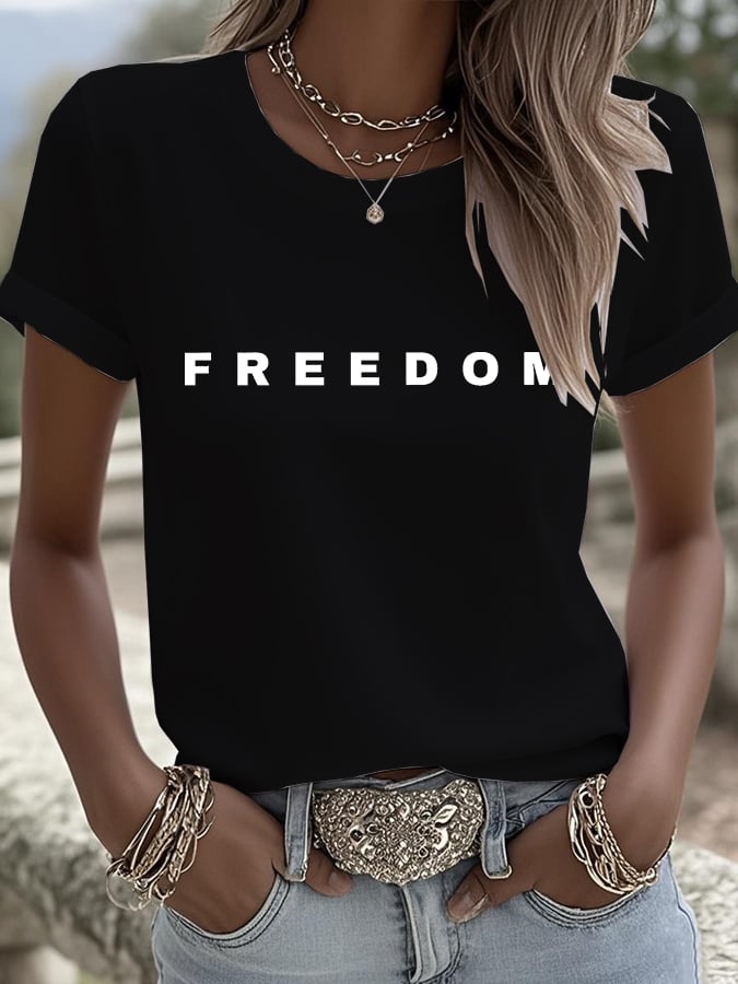 Women's Freedom Printed Round Neck T-Shirt
