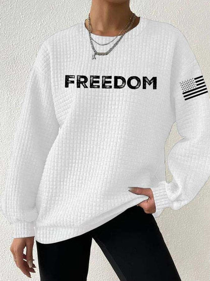 Women's freedom flag Print Gingham Crew Neck Sweatshirt