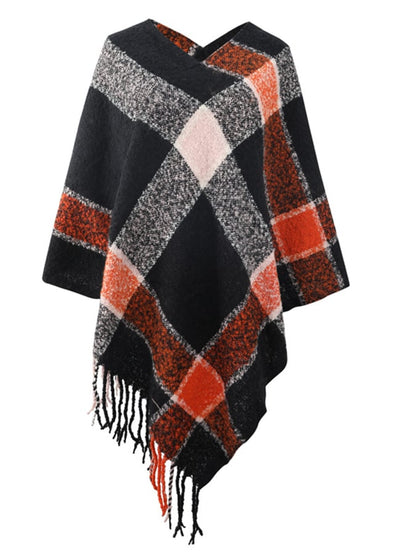 Women's Fall Winter Lazy Stylish Plaid Tassel Faux Cashmere Shawl