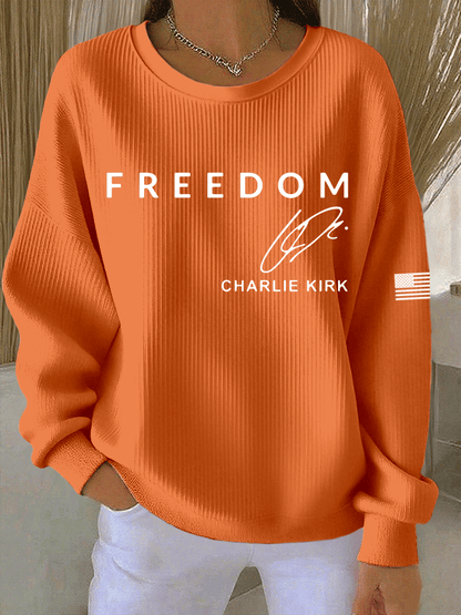 Women's Freedom Print Knitted Crew Neck Long Sleeve Top