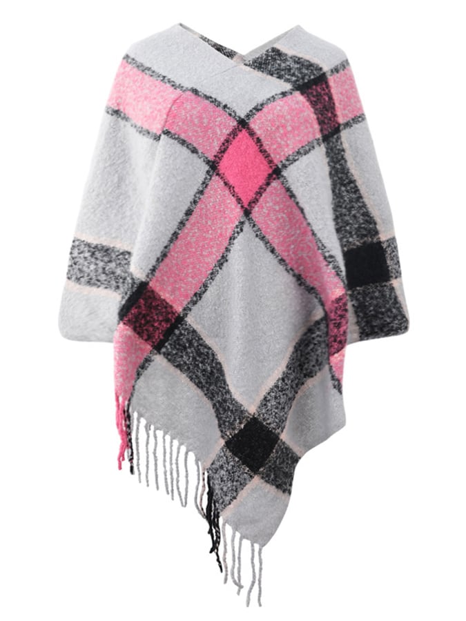 Women's Fall Winter Lazy Stylish Plaid Tassel Faux Cashmere Shawl