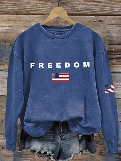 Women's Freedom American Flag Print Waffle Hoodie