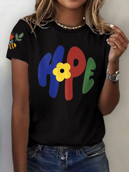 Women'S Casual Faith Hope Bee Ladybug Print Short Sleeve T-Shirt