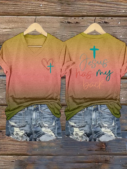 Women's Jesus Has My Back Print Shirt