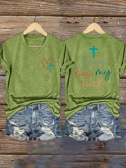 Women's Jesus Has My Back Print Shirt