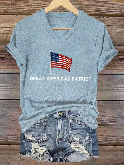 Women's Commemorative Print V Neck T-shirt
