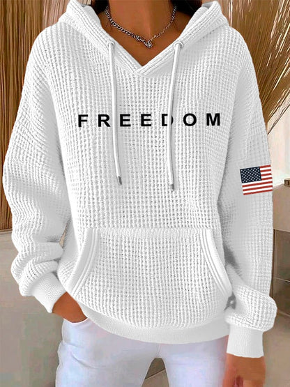 Women's Freedom American Flag Print Waffle Hoodie