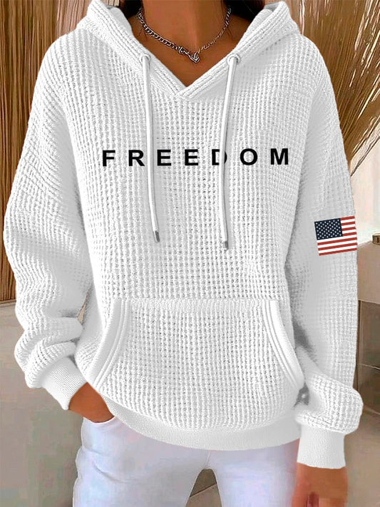Women's Freedom American Flag Print Waffle Hoodie