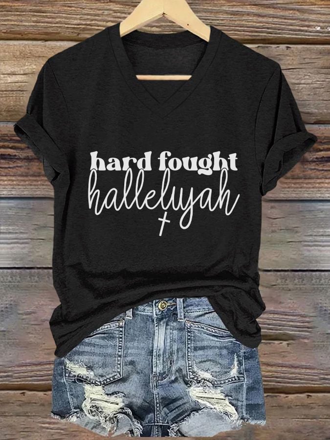 Women's Casual Christian Faith Graphic Print V-Neck Short Sleeve T-Shirt
