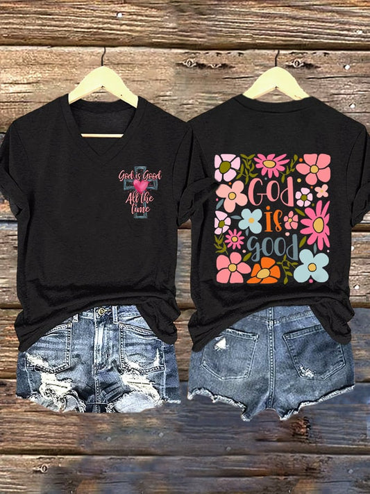 Women's Casual Retro Faith Floral Print T-Shirt