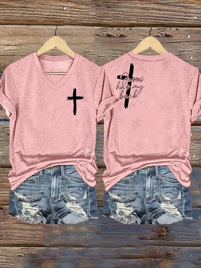 Women's Jesus has my Back Print Casual T-Shirt