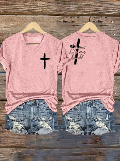Women's Jesus has my Back Print Casual T-Shirt