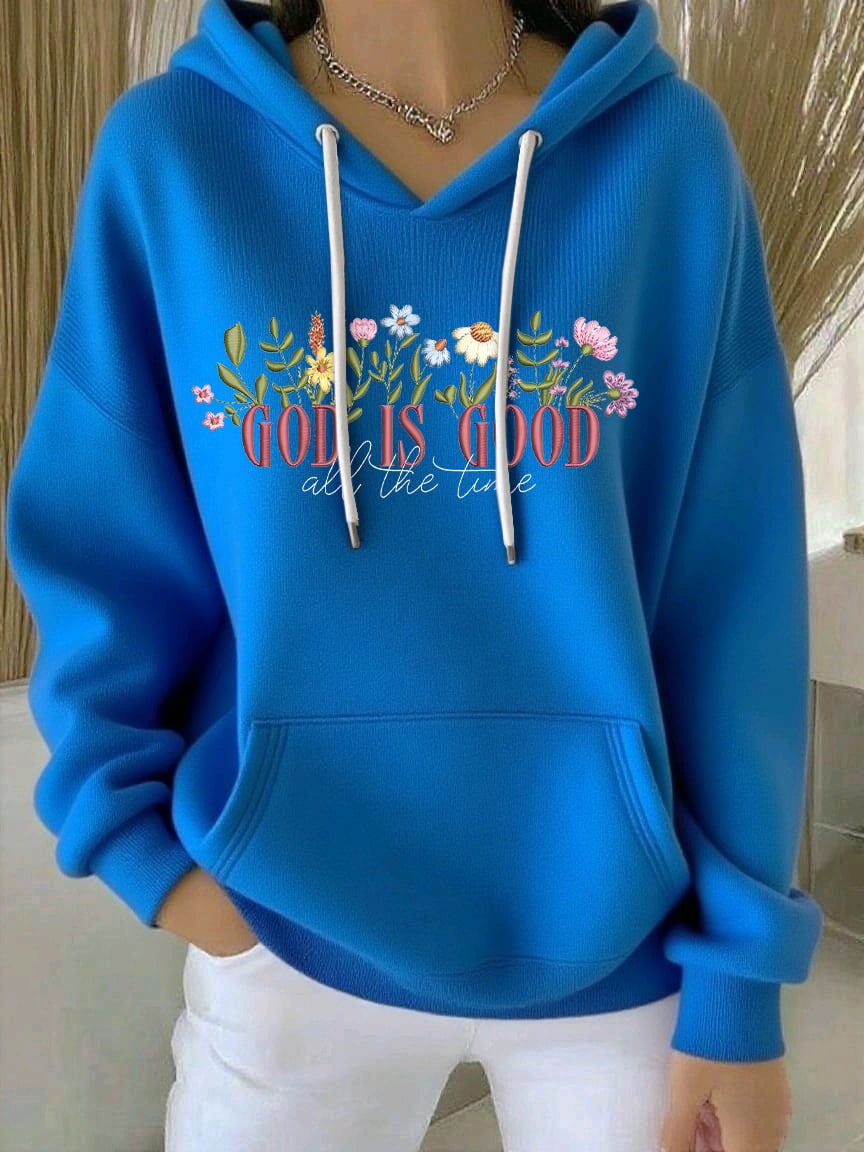 Women's God Is Good All The Time Print Casual Hooded Sweatshirt