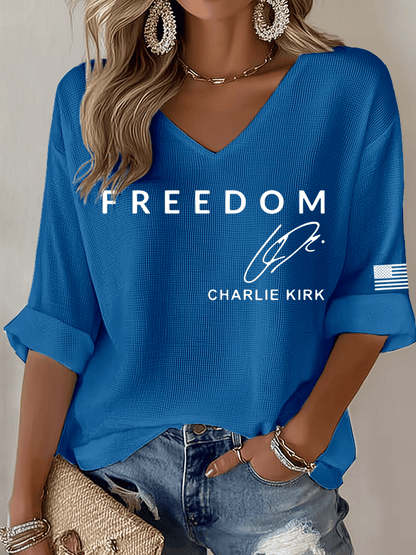 Women's Freedom Print Waffle Long Sleeve T-Shirt