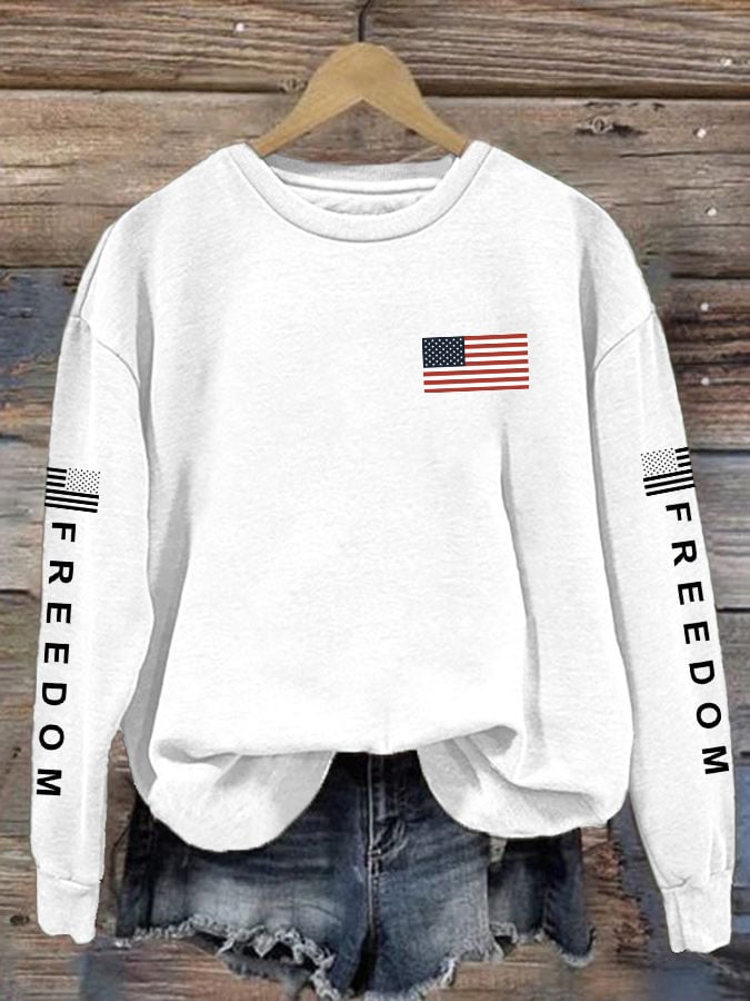 Women's Freedom American Flag Print Sweatshirt