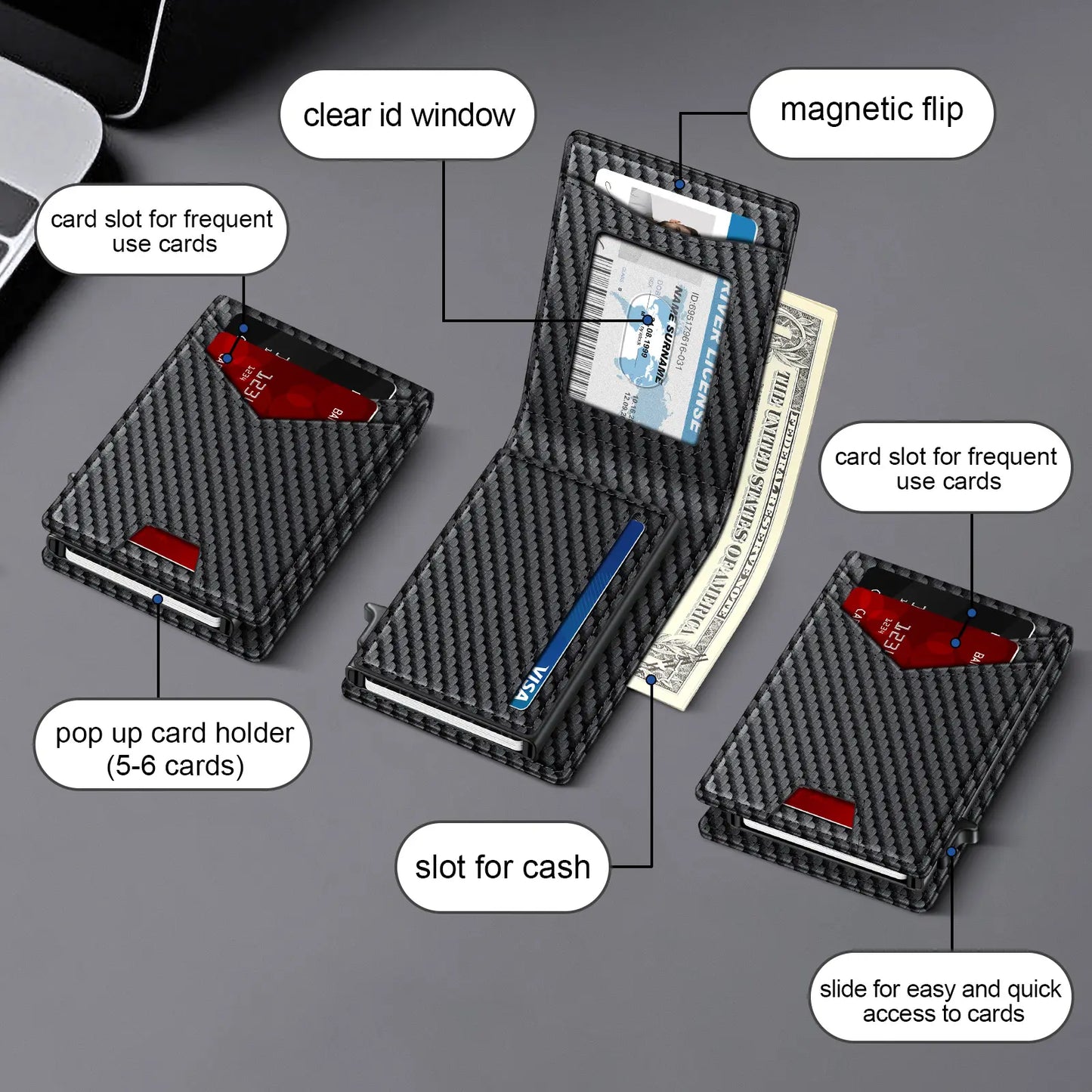 Men's RFID Pop-Up Bifold Wallet – Cash Slot, ID Window, Magnetic Closure 💳