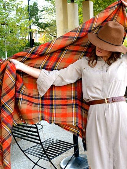 Plaid Faux Cashmere Square Scarf