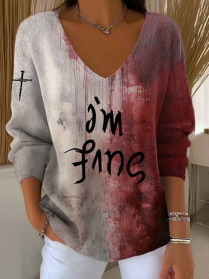 Women's Retro Halloween Design Printed Pit Fabric Fabric Long Sleeve T-Shirt