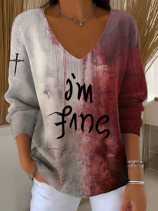 Women's Retro Halloween Design Printed Pit Fabric Fabric Long Sleeve T-Shirt