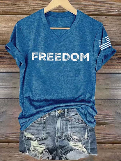 Women's freedom Print V-Neck T-Shirt