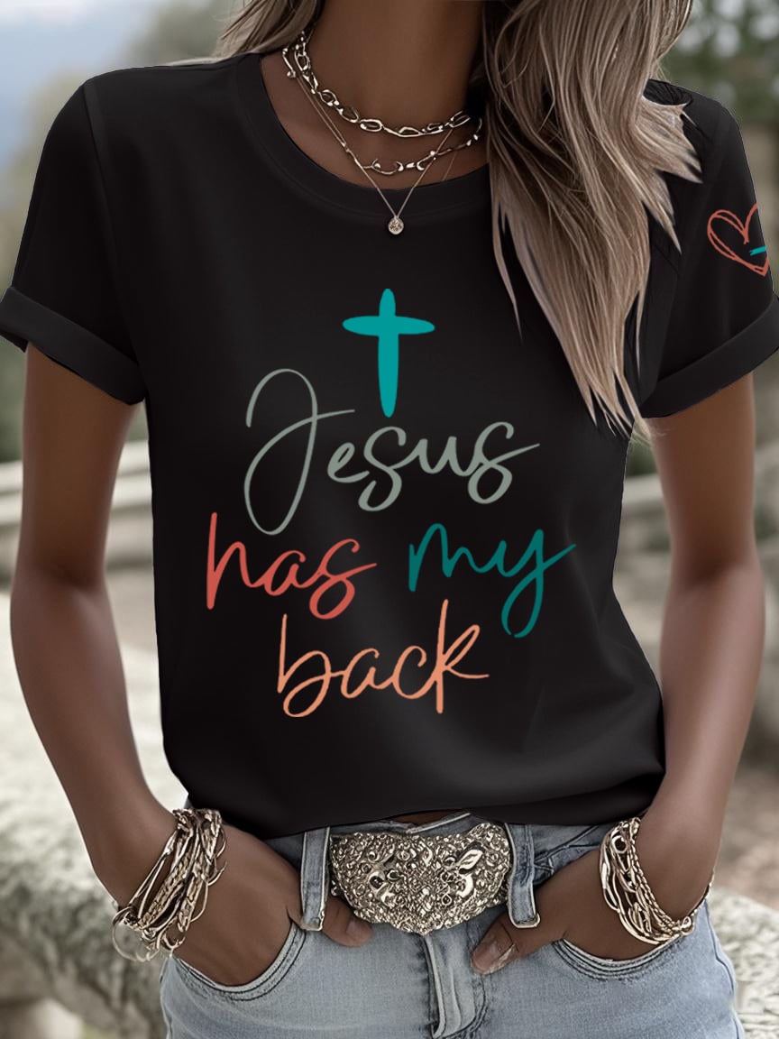 Women's Jesus Has My Back Print Shirt