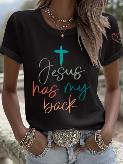Women's Jesus Has My Back Print Shirt