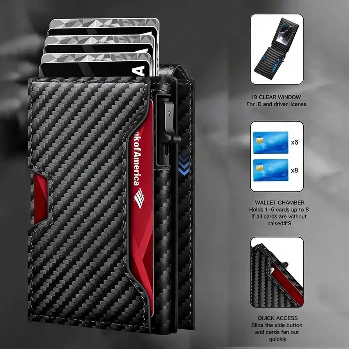 💼🔒Premium Aluminum RFID Blocking Minimalist Wallet for Men - Pop-Up Card Access, ID Window