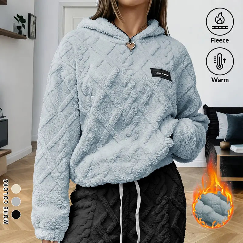 Women's Cable Knit Sherpa Fleece Hoodie & Joggers, Plus-Size 2-Piece Lounge Set