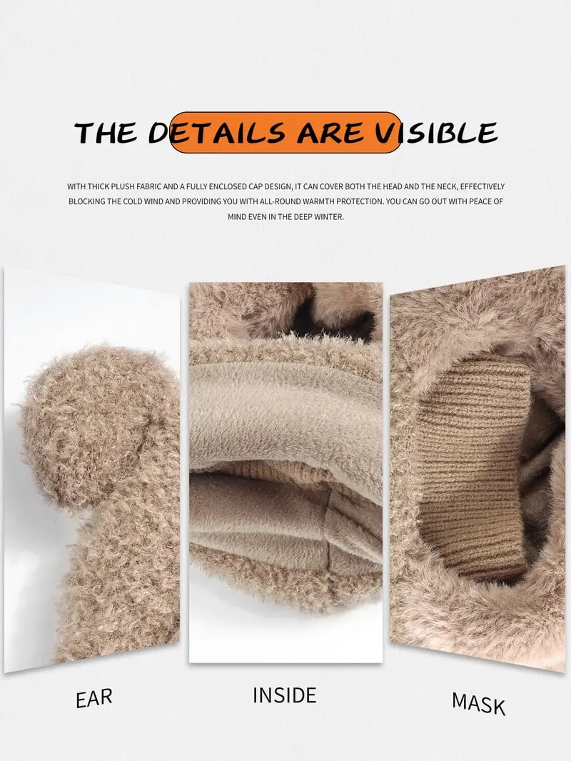 Bear Ear Balaclava Beanie – Soft Knit Winter Hat with Face & Neck Cover