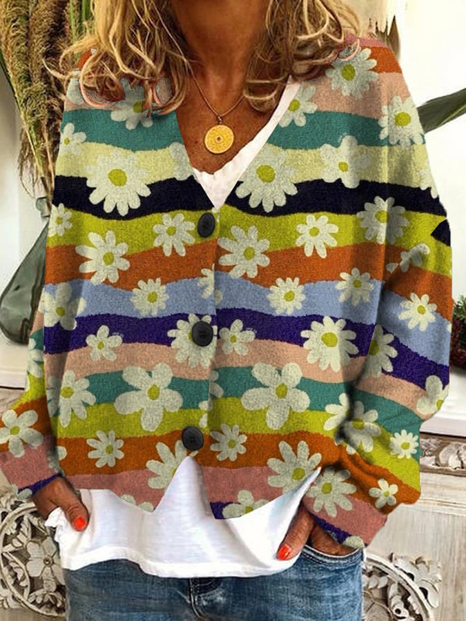 Vintage Check Print Casual Loose Button Flannel Cardigan