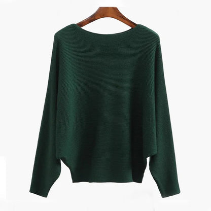 Women's Boat Neck Bat Sleeve Knitted Sweater
