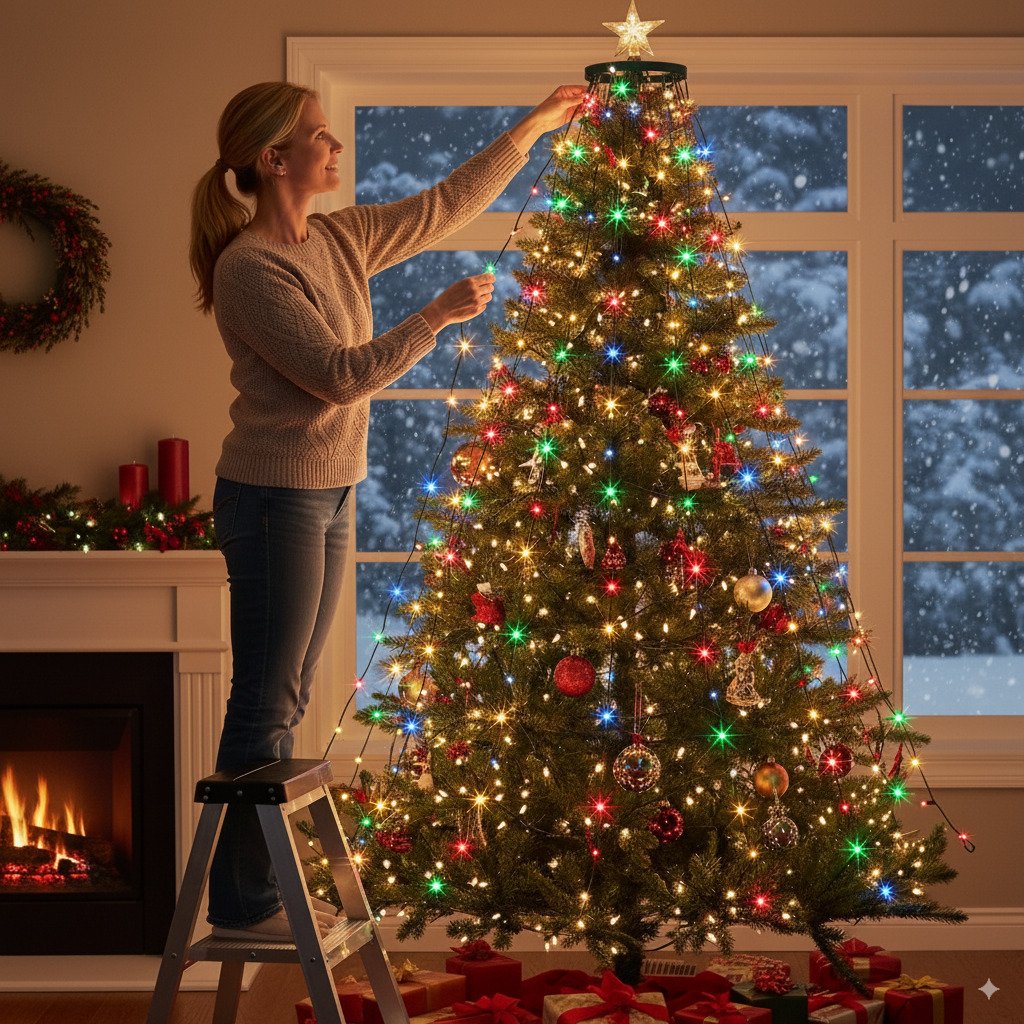 🔥Christmas Tree Waterfall Lights with Ring