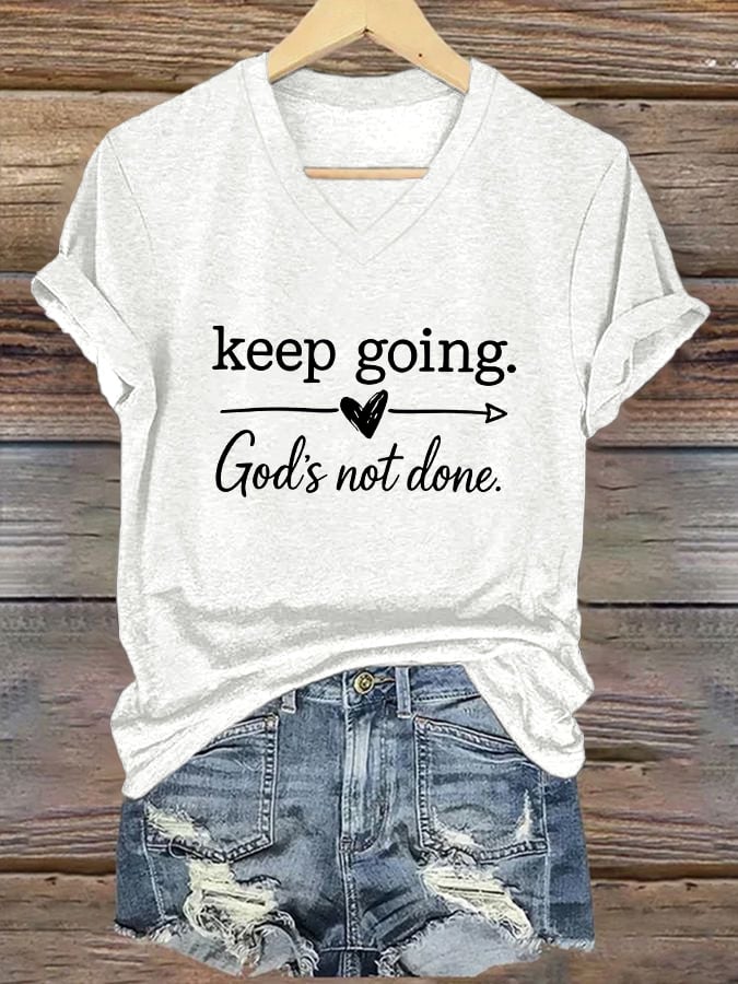 Women's Casual Christian Faith Graphic Print V-Neck Short Sleeve T-Shirt