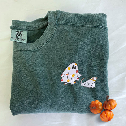 Сute Ghost Walking Dog Shirt or Sweatshirt