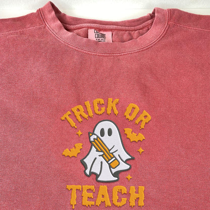 Embroidered Trick or Teach Halloween T-Shirt or Sweatshirt
