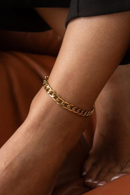 18K Big Gourmet Chain Anklet Tarnish Resistant 6mm Unisex Combination Thin Chain Adjustable Stylish Gift for All