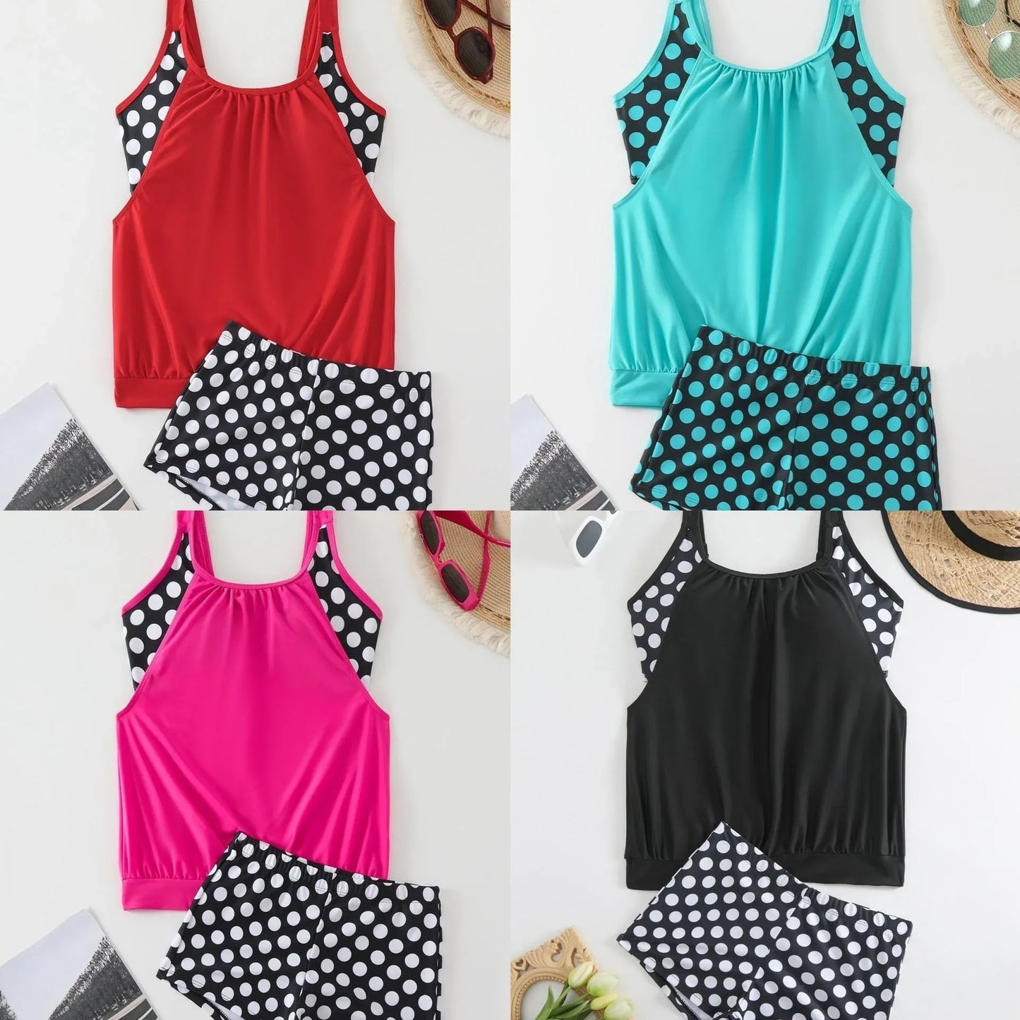 Women’s Polka Dot Tankini Swim Set