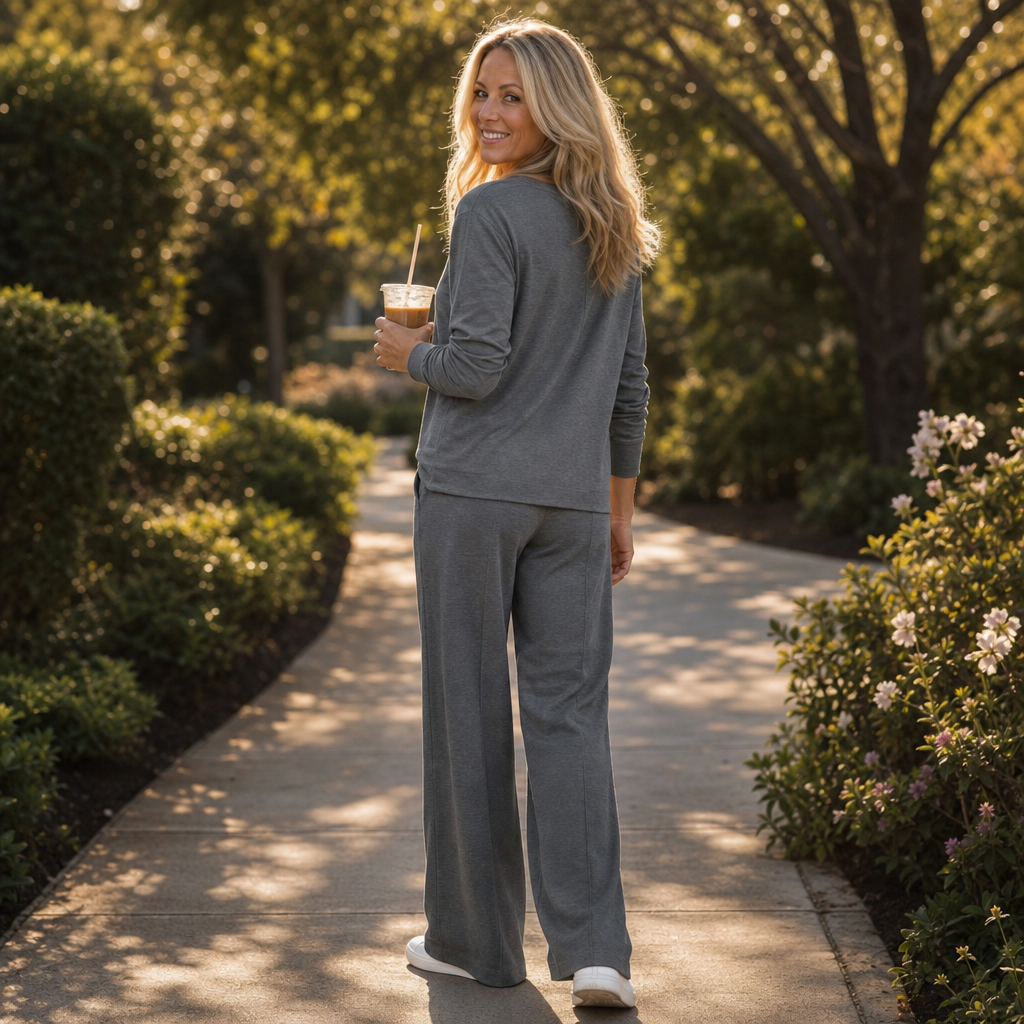 V-Neck Knit Top And Wide-Leg Pants Set