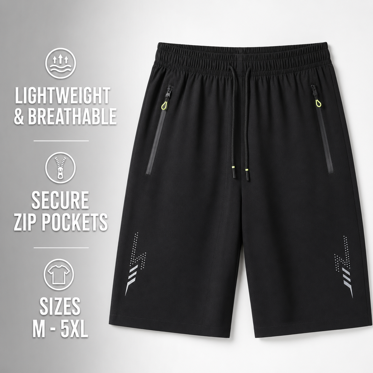 Men’s Lightweight Athletic Shorts with Drawstring & Pockets