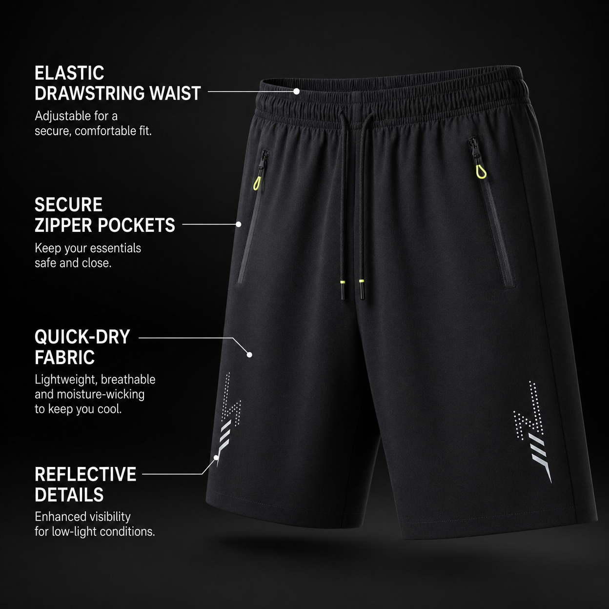Men’s Lightweight Athletic Shorts with Drawstring & Pockets