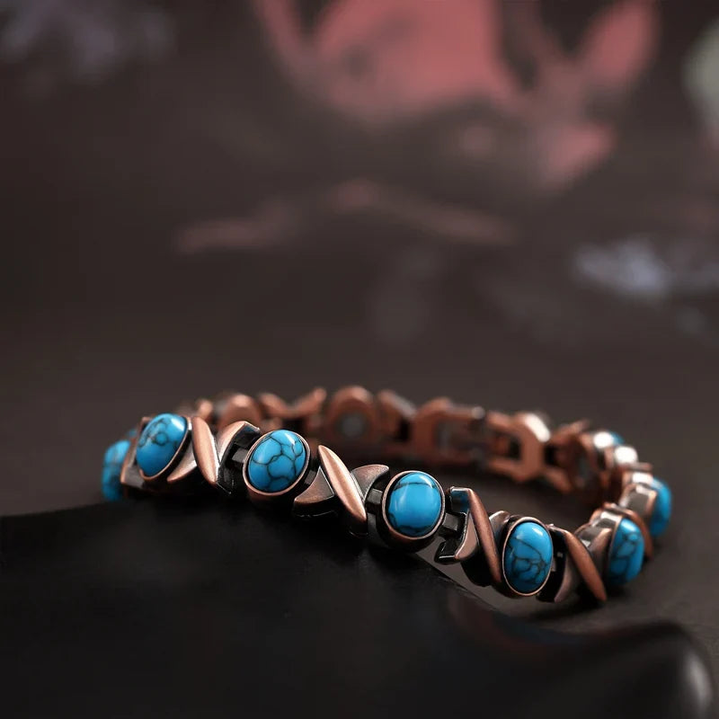 Copper-Tone Link Bracelet with Decorative Inlays