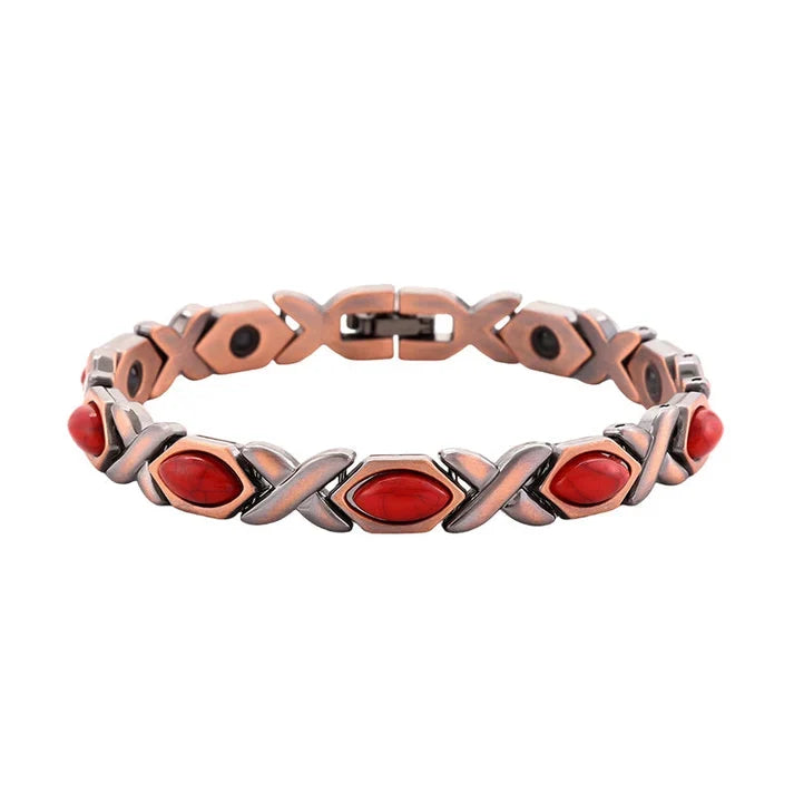 Copper-Tone Link Bracelet with Decorative Inlays