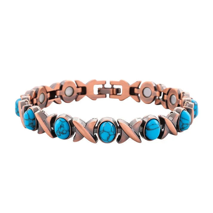 Copper-Tone Link Bracelet with Decorative Inlays