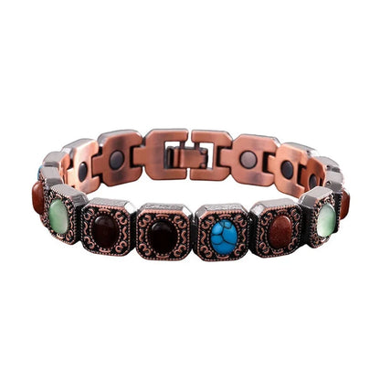 Copper-Tone Link Bracelet with Decorative Inlays