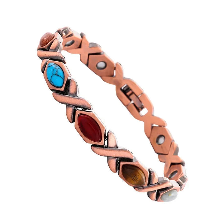 Copper-Tone Link Bracelet with Decorative Inlays