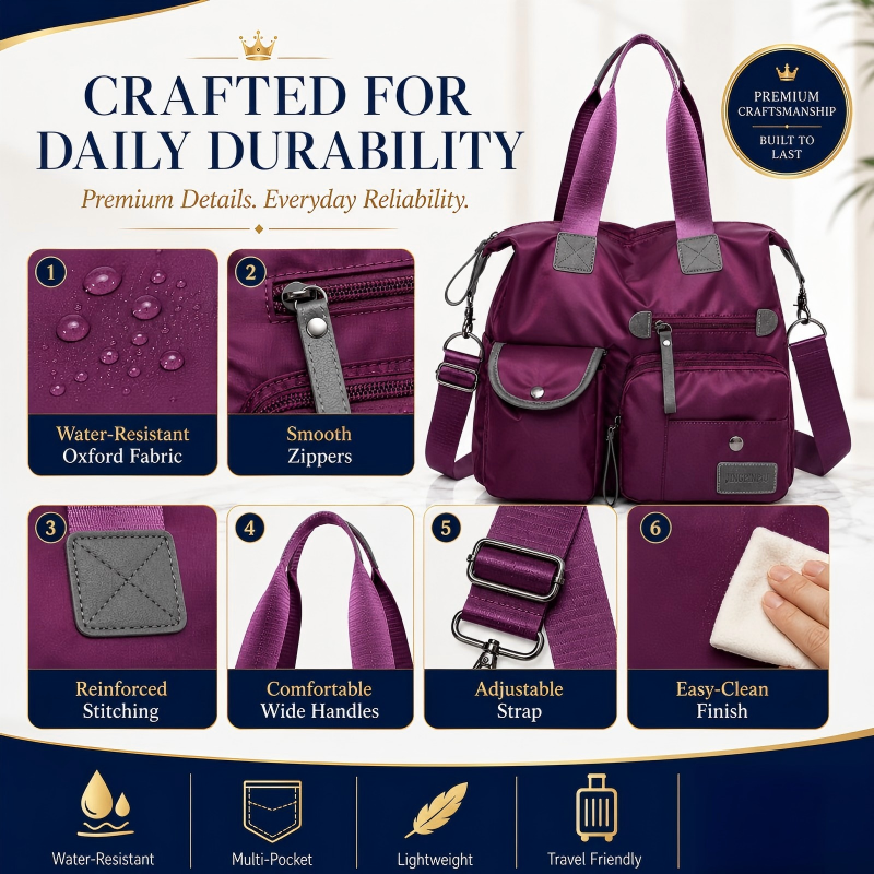 Waterproof Tote Bag – 3-Way Carry & Spacious Organization