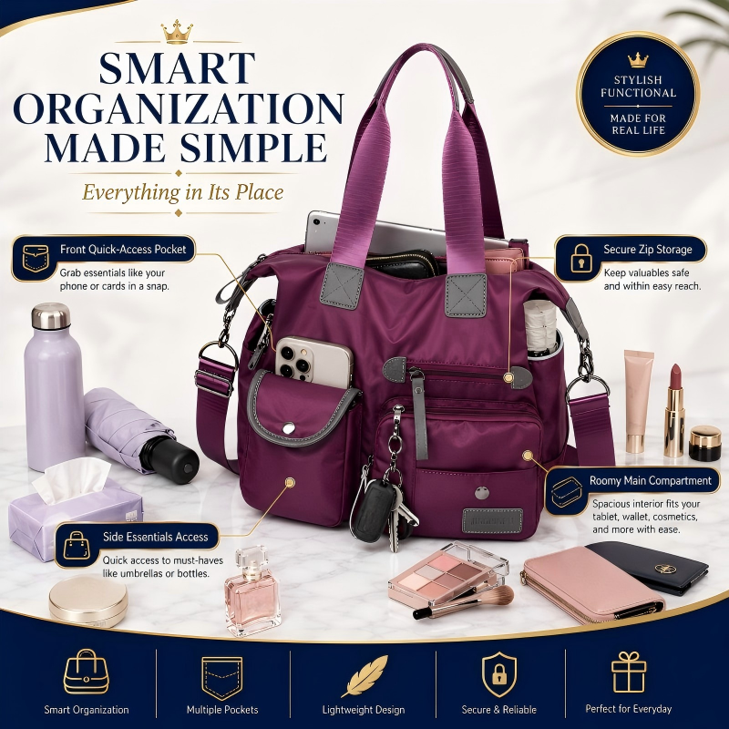 Waterproof Tote Bag – 3-Way Carry & Spacious Organization